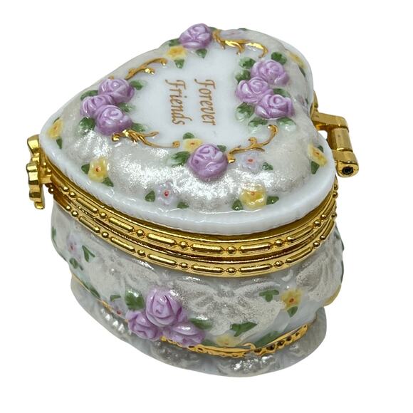 Westland #4073 FOREVER FRIENDS Heart Shaped Hinged Ceramic Trinket Box 1999 NWOT - Picture 4 of 9